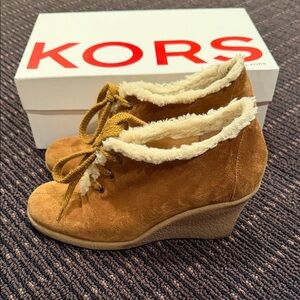 Michael Kors Brown Suede Wedge Booties